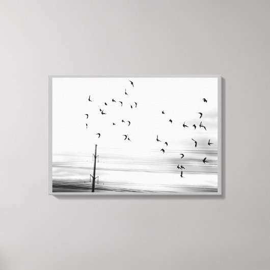 Starling Vögel fliegen mit Hydro Wires Stark Szene Leinwanddruck (Vorderseite)