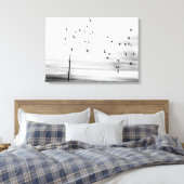 Starling Vögel fliegen mit Hydro Wires Stark Szene Leinwanddruck (Insitu (Schlafzimmer))