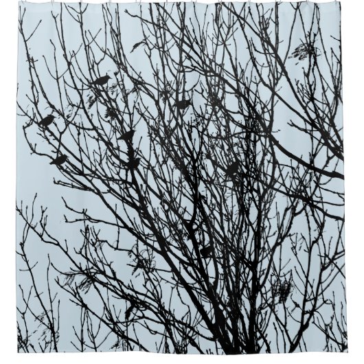 Starlings in einem Baum - Lt Blue Gray #D3E5EF Duschvorhang (Vorderseite)