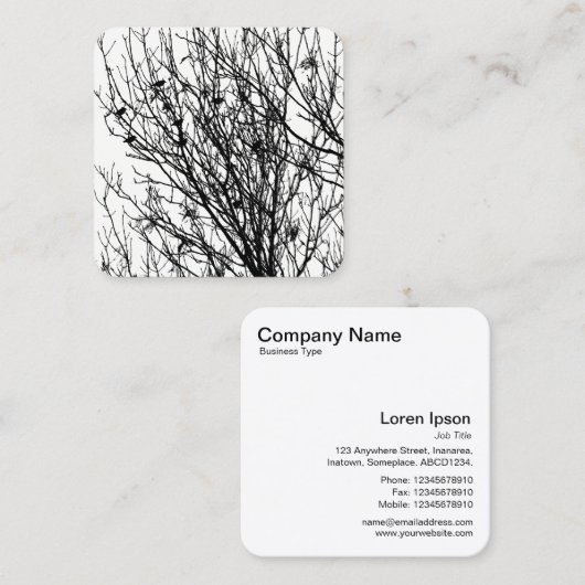 Starlings in einem Baum - Schwarz auf Weiß Quadratische Visitenkarte (Vorne/Hinten)