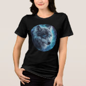 Starlit Blue-Eyed Wolf Galaxy Print Tri-Blend Shirt (Vorderseite)