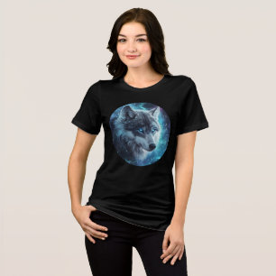 Starlit Blue-Eyed Wolf Galaxy Print Tri-Blend Shirt