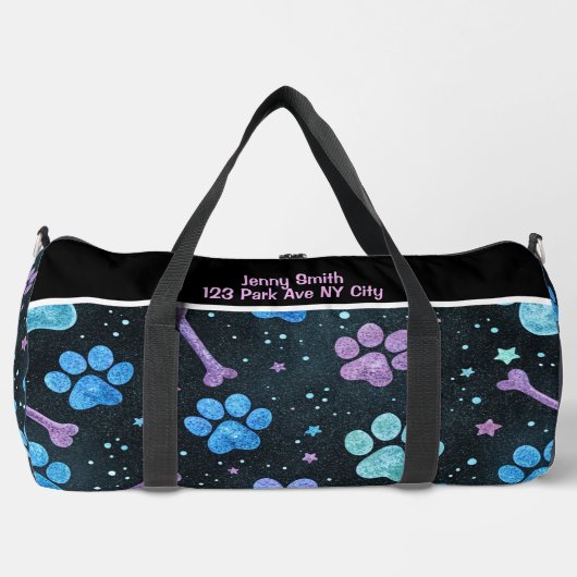 Starlit Bones Paw Print Monogram Personalize Duffle Bag (Vorderseite)