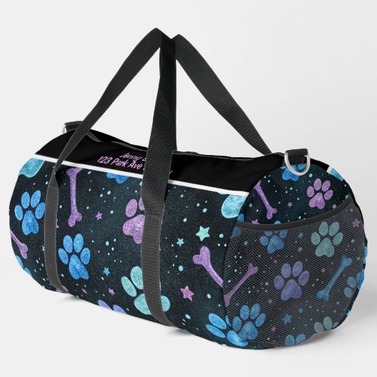 Starlit Bones Paw Print Monogram Personalize Duffle Bag (Rechte Ecke)