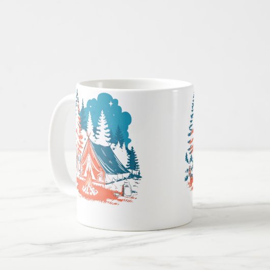 Starlit Camping Tent Campfire And Pine Trees Adven Kaffeetasse (Vorderseite Links)