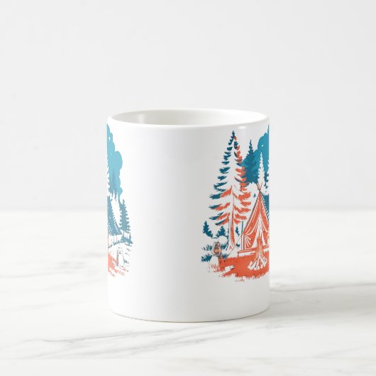 Starlit Camping Tent Campfire And Pine Trees Adven Kaffeetasse (Mittel)