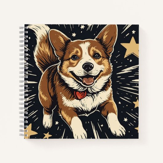 Starlit Corgi - Celestial Linocut Charm Notizblock (Vorderseite)