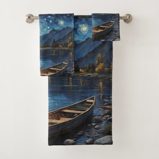 "Starlit Drift: Angeln unter dem Kosmos Badhandtuch Set (Insitu)