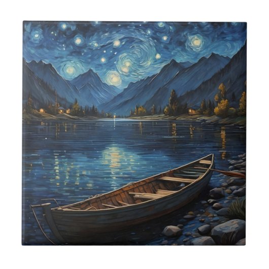 "Starlit Drift: Angeln unter dem Kosmos Fliese (Vorderseite)