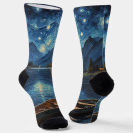 "Starlit Drift: Angeln unter dem Kosmos Socken