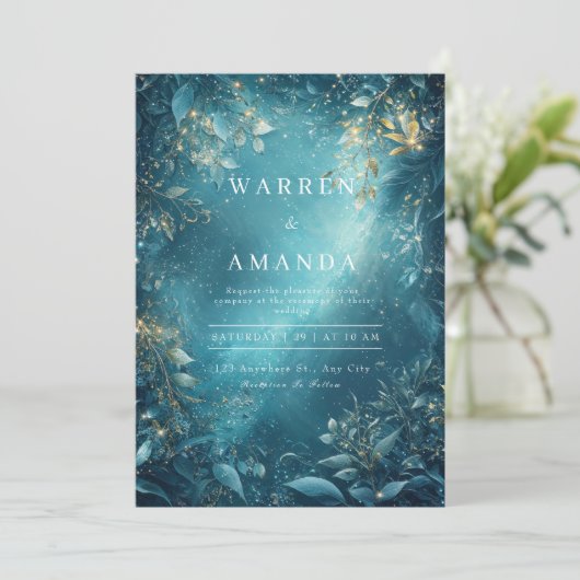 Starlit Forest Dream Wedding Einladung (Stehend Vorderseite)