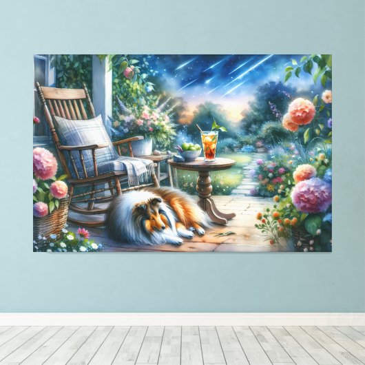 Starlit Garden Porch Sheltie Dream Leinwanddruck (Insitu (Holzboden))