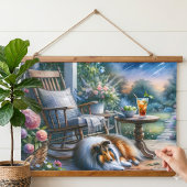 Starlit Garden Porch Sheltie Dream Wandteppich Mit Holzrahmen
