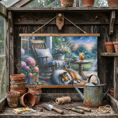 Starlit Garden Porch Sheltie Dream Wandteppich Mit Holzrahmen