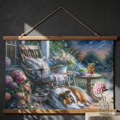 Starlit Garden Porch Sheltie Dream Wandteppich Mit Holzrahmen