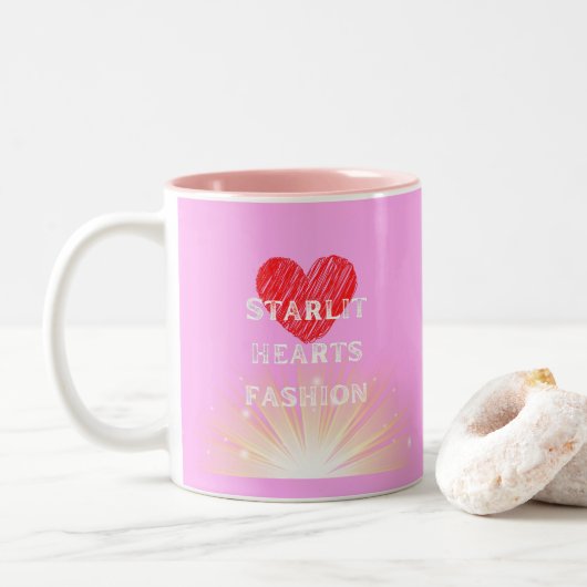 Starlit Hearts Fashion Red Heart Shine Zweifarbige Tasse (Mit Donut)