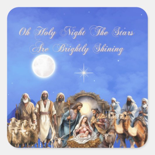 Starlit Nativity: Oh Heilige Nacht Quadratischer Aufkleber (Vorderseite)