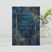 Starlit Navy Gold Botanical Wedding Einladung (Stehend Vorderseite)