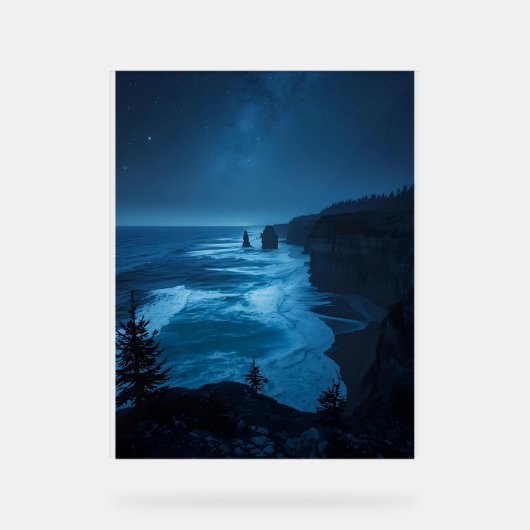 Starlit Ocean Cliffs - Milky Way Coast Nightscap Acrylschild (Vorderseite)