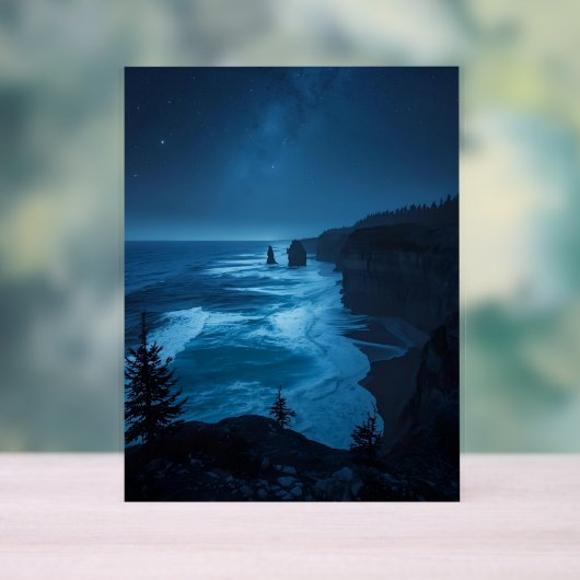 Starlit Ocean Cliffs - Milky Way Coast Nightscap Acrylschild (Neutral)