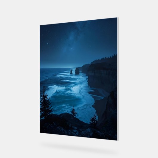 Starlit Ocean Cliffs - Milky Way Coast Nightscap Acrylschild (Winkel)