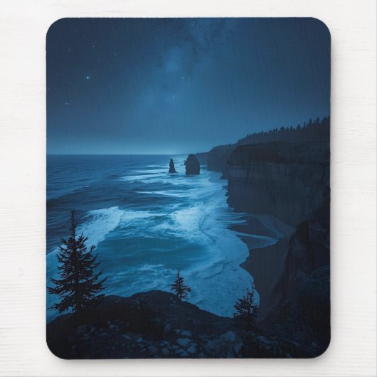 Starlit Ocean Cliffs – Milky Way Coastal Nightscap Mousepad (Vorne)
