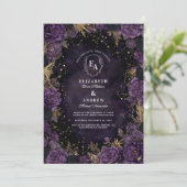 Starlit Plum und Gotische Hochzeit Einladung (Stehend Vorderseite)
