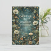 Starlit Teal Celestial Astrantia Wedding Einladung (Stehend Vorderseite)
