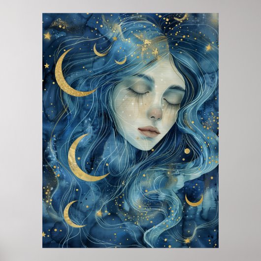 Starlit Visions – Indigo Moon Goddess Poster (Vorne)