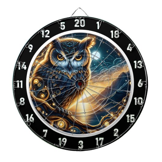 Starlit Wisdom Owl Dartboard Kunst Dartscheibe (vorne)