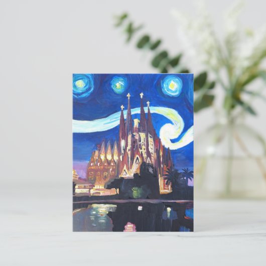 Starnächte in der Sagrada Familia in Barcelona Postkarte (Stehend Vorderseite)