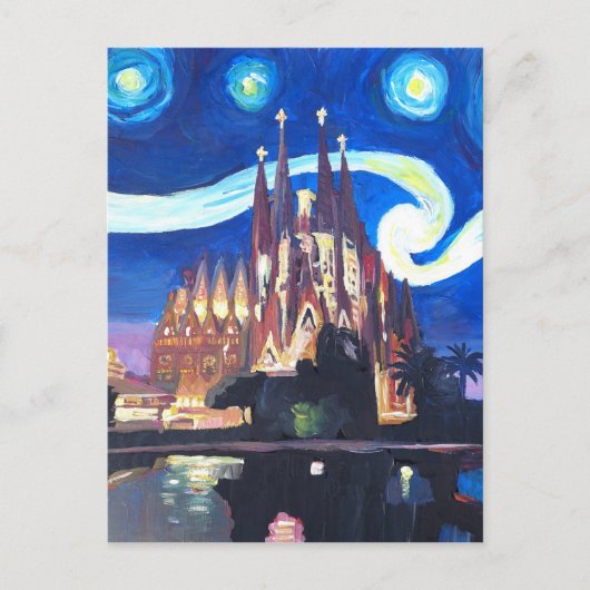 Starnächte in der Sagrada Familia in Barcelona Postkarte (Vorderseite)