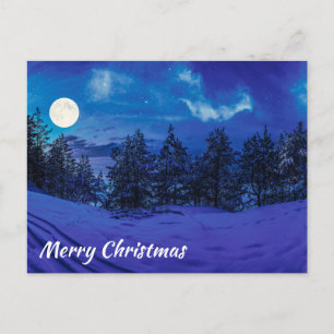 Starre Nacht mit Vollmond im Wald Postkarte