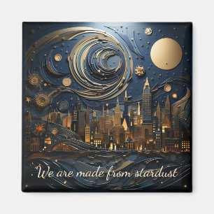 Starre Nacht über Stadtbild 1 mit 2 Quadratmagnete Magnet
