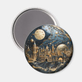 Starre Nacht über Stadtbild 2 von 3 Runden Magnet (Vorderseite/Rückseite)