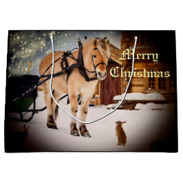 Starre Weihnachtsnacht auf dem Bauernhof mit Pferd Große Geschenktüte