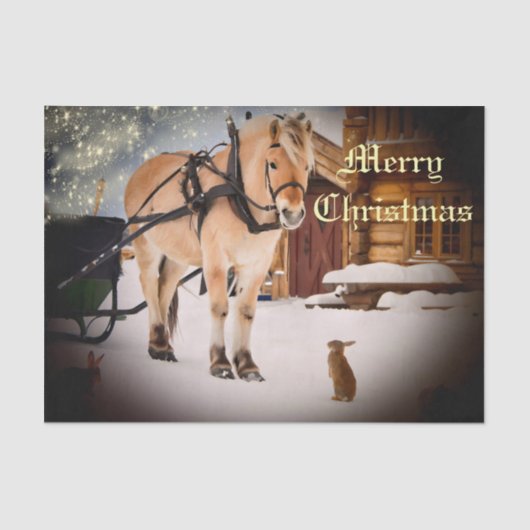 Starre Weihnachtsnacht auf dem Bauernhof mit Pferd Seidenpapier (Vorderseite)