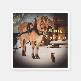 Starre Weihnachtsnacht auf dem Bauernhof mit Pferd Serviette