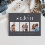 Starred Connection | Hanukkah Photo Collage Foil Folien Feiertagskarte<br><div class="desc">Send Hanukkah greetings to friends and family in chic style with our elegant photo cards. Designed to accommodate three of your favorite square photos arranged side by side in a collage format, card features your custom greeting (shown with "joyous Hanukkah") and family name(s) centered at the bottom. The greeting "Shalom"...</div>