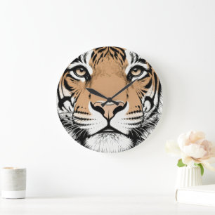 Starrender Tigergesicht, Tiger Große Wanduhr
