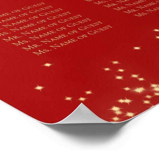 Starry 12 Table Seating Chart Red Poster (Ecke)