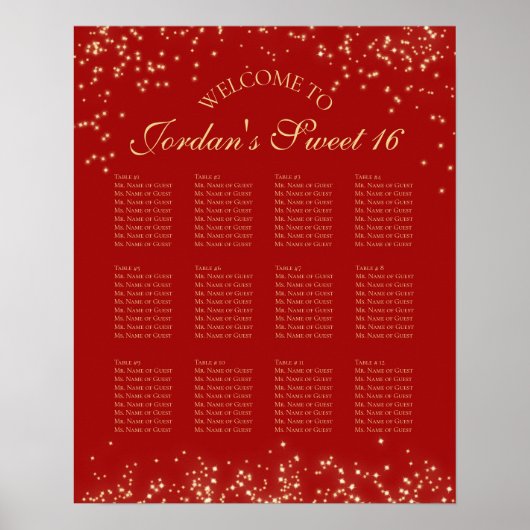 Starry 12 Table Seating Chart Red Poster (Vorne)