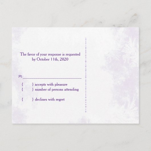 Starry Abend Forest Lila Wedding RSVP Einladungspostkarte (Rückseite)