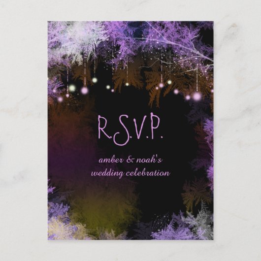 Starry Abend Forest Lila Wedding RSVP Einladungspostkarte (Vorderseite)