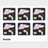 Starry Alien Space Ship Quadratischer Aufkleber (Blatt)