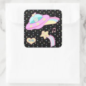 Starry Alien Space Ship Quadratischer Aufkleber (Tasche)