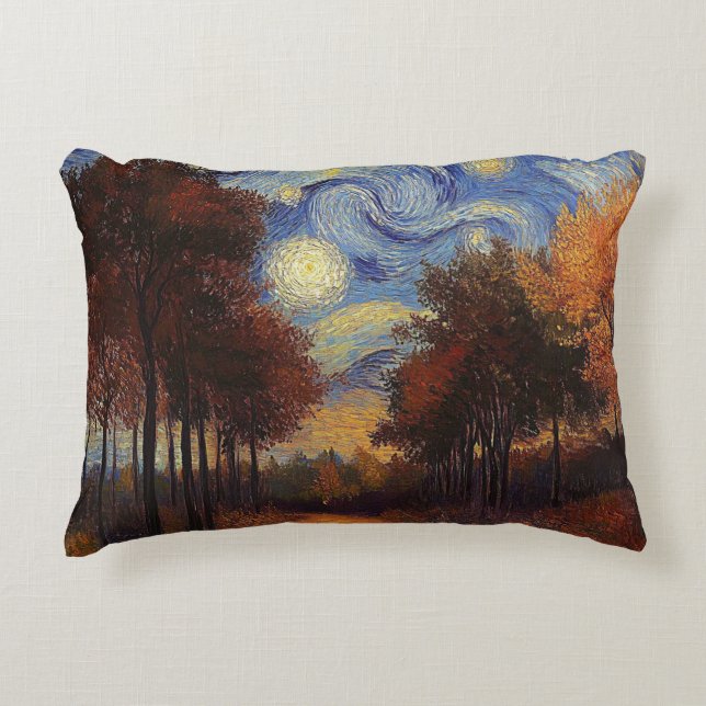 Starry Autumn Forest – Artistic Rectangular Pillow Dekokissen (Vorderseite)