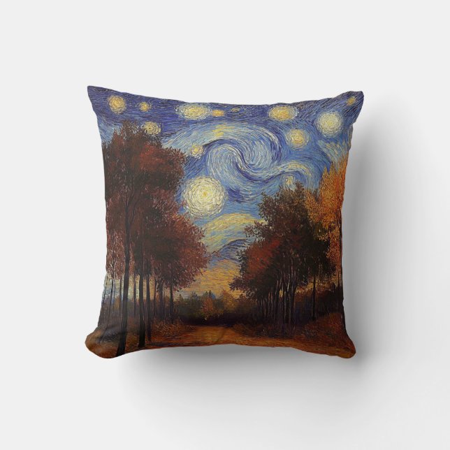 Starry Autumn Forest – Artistic Throw Pillow Kissen (Vorderseite)