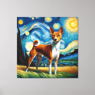 Starry Basenji Dog Portrait - Portrait für Haustie Leinwanddruck