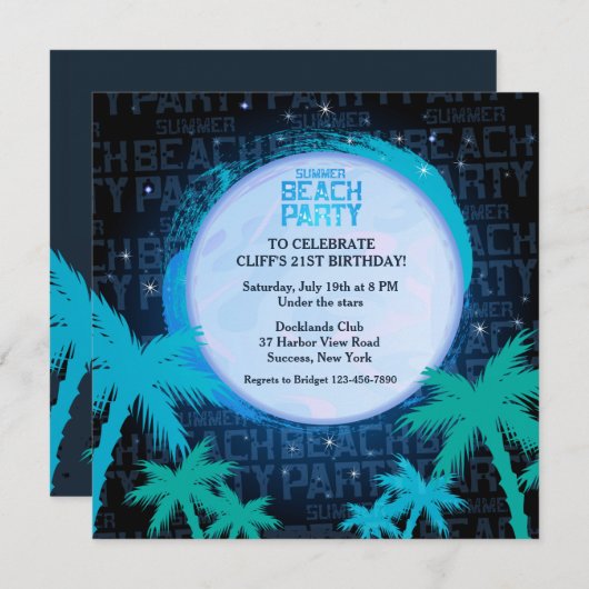 Starry Beach Party Einladung (Vorne/Hinten)